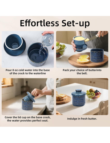Tazón de Mantequilla VMX Cerámica Azul con Tapa Hermética 150g
