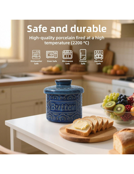 Tazón de Mantequilla VMX Cerámica Azul con Tapa Hermética 150g
