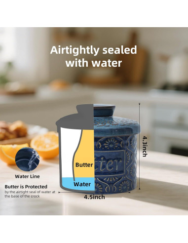 Tazón de Mantequilla VMX Cerámica Azul con Tapa Hermética 150g