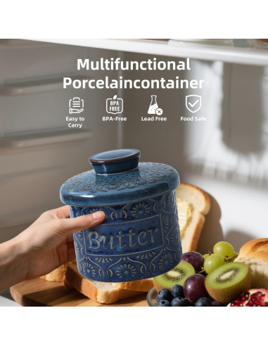 Tazón de Mantequilla VMX Cerámica Azul con Tapa Hermética 150g