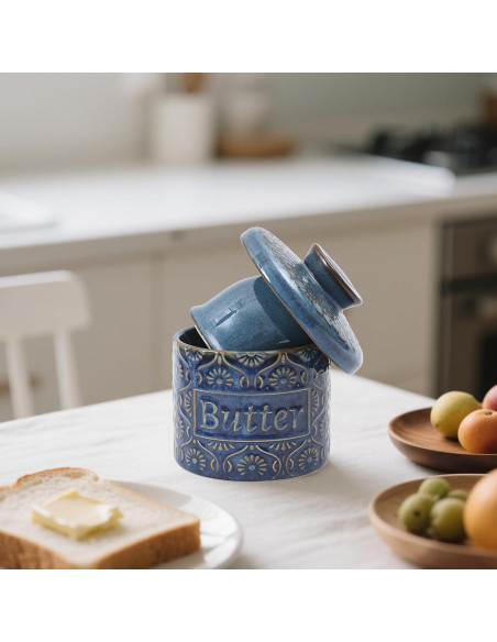 Tazón de Mantequilla VMX Cerámica Azul con Tapa Hermética 150g