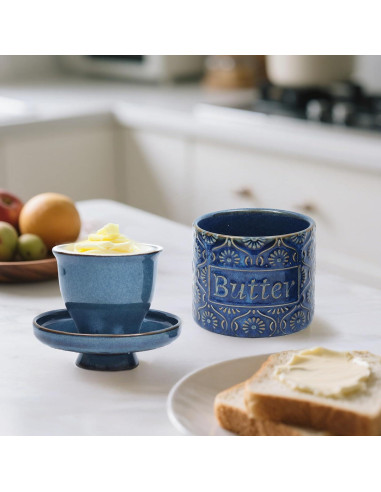 Tazón de Mantequilla VMX Cerámica Azul con Tapa Hermética 150g