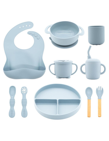 Juego de Alimentación para Bebés CHCC 10 Piezas Azul Libre de BPA