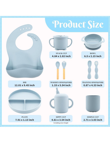 Juego de Alimentación para Bebés CHCC 10 Piezas Azul Libre de BPA