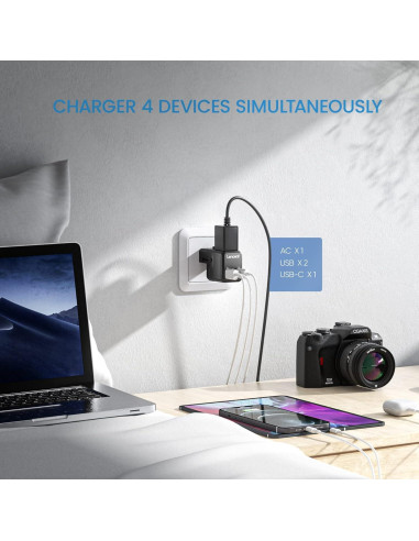 Adaptador de corriente de viaje LENCENT G63, 4 puertos USB, 17W