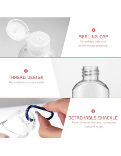 10 Botellas de Viaje JINEN 50ml a Prueba de Fugas con Llavero 2