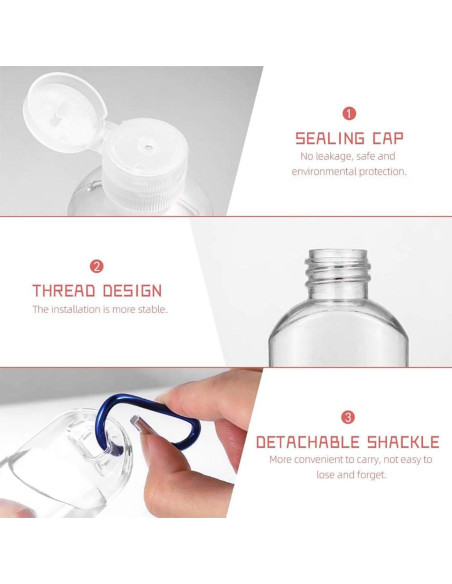 10 Botellas de Viaje JINEN 50ml a Prueba de Fugas con Llavero