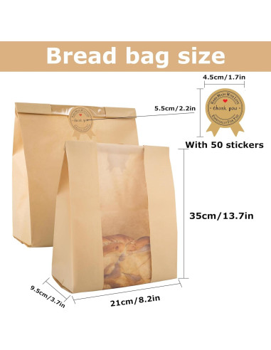 30 Bolsas de Pan Casero YMTLJHDSY con Ventana 34.8x20.8 cm