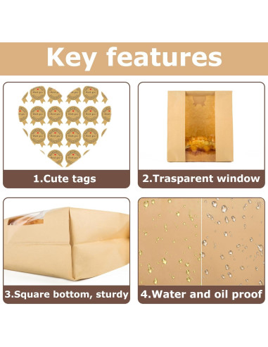 30 Bolsas de Pan Casero YMTLJHDSY con Ventana 34.8x20.8 cm