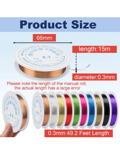 Alambre de Joyería de Cobre 0.3 mm - 10 Rollos Colores Surtidos 2
