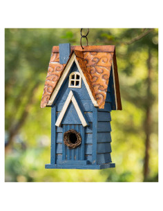 Casa de Pájaros de Madera Glitzhome GH90096 Azul 16.5x14x30.5cm