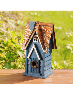 Casa de Pájaros de Madera Glitzhome GH90096 Azul 16.5x14x30.5cm 2