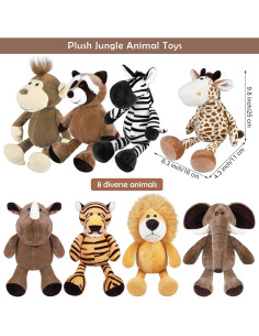 Conjunto de 8 Animales de Peluche Safari Elcoho 24.89 cm 2