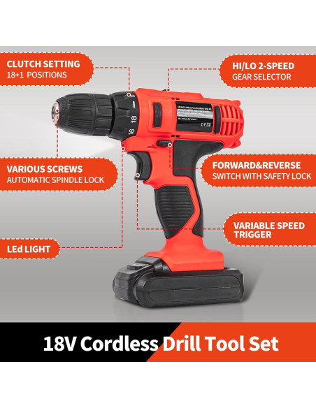 Juego de Herramientas Eléctricas 346 Piezas Arcwares con Taladro 18V Juego de Herramientas Eléctricas 346 Piezas Arcwares con Taladro 18V