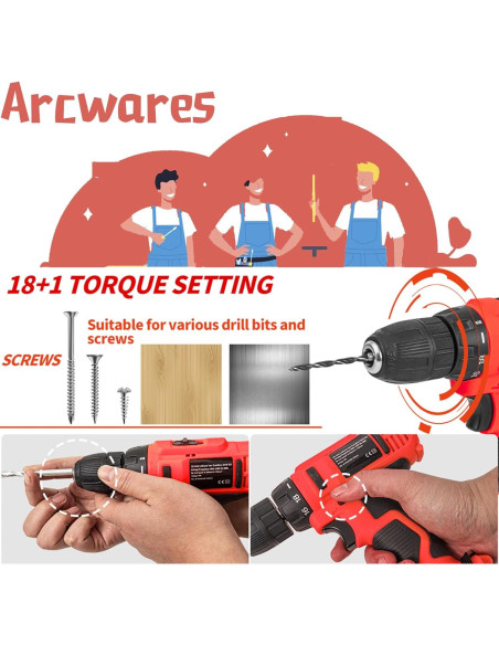 Juego de Herramientas Eléctricas 346 Piezas Arcwares con Taladro 18V Juego de Herramientas Eléctricas 346 Piezas Arcwares con Taladro 18V