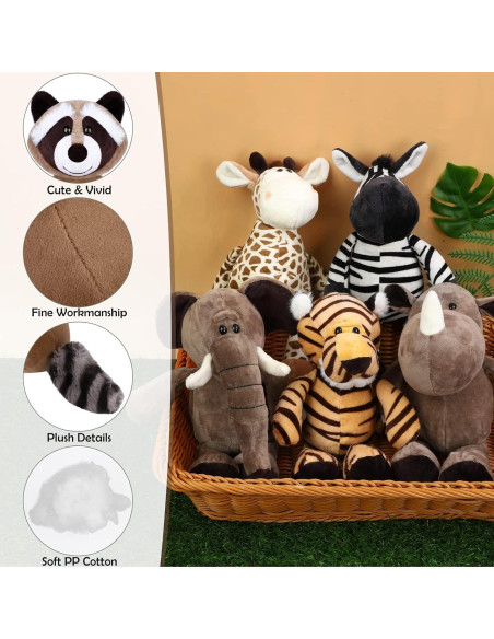 Conjunto de 8 Animales de Peluche Safari Elcoho 24.89 cm