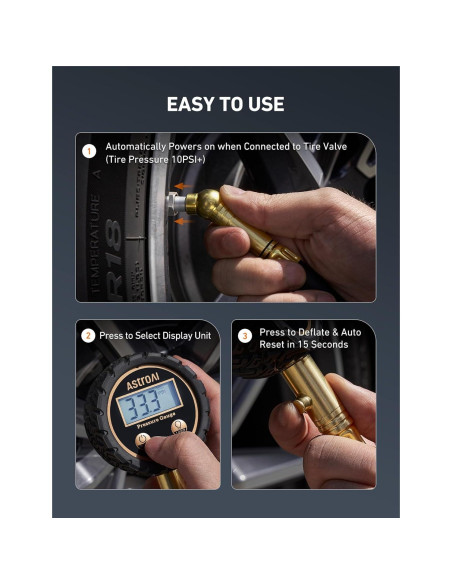 Medidor Digital de Presión de Neumáticos AstroAI Pro 3-250 PSI