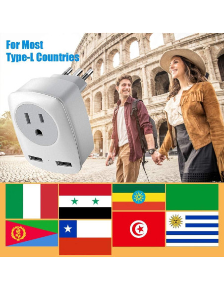 Adaptador de Enchufe JARVANIA Tipo-L para Italia y Chile