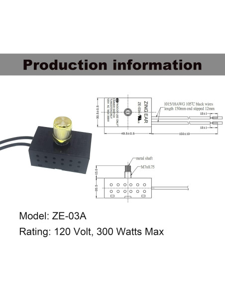 Interruptor Regulador Rotativo Zing Ear ZE-03A 300W 120V