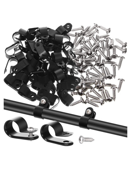 Clips de Cable R Tipo Hicarer 50 Piezas Nylon Negro 1.4 cm