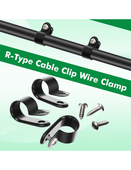 Clips de Cable R Tipo Hicarer 50 Piezas Nylon Negro 1.4 cm