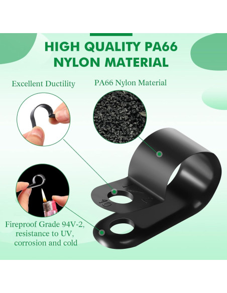 Clips de Cable R Tipo Hicarer 50 Piezas Nylon Negro 1.4 cm