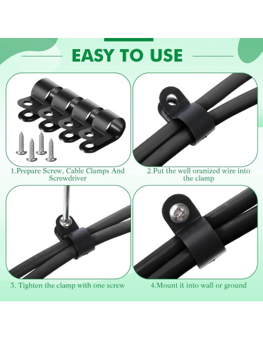 Clips de Cable R Tipo Hicarer 50 Piezas Nylon Negro 1.4 cm