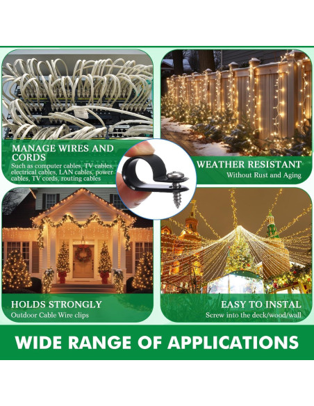 Clips de Cable R Tipo Hicarer 50 Piezas Nylon Negro 1.4 cm