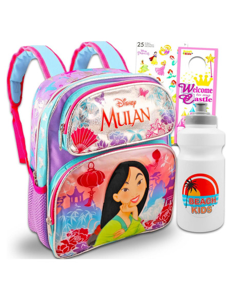 Conjunto Mochila Mini Mulan Disney 30.48 cm + Botella y Stickers