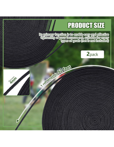 Cordón de Red de Lacrosse Wowangce 28m x 4mm Negro - 2 Pcs