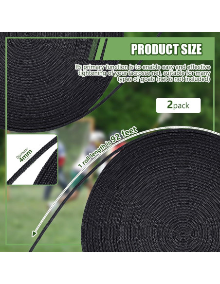 Cordón de Red de Lacrosse Wowangce 28m x 4mm Negro - 2 Pcs