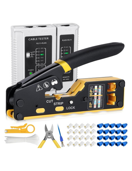 Kit de Herramientas de Crimpado RJ45 Pasante YWNEGWE K14 144PCS Kit de Herramientas de Crimpado RJ45 Pasante YWNEGWE K14 144PCS