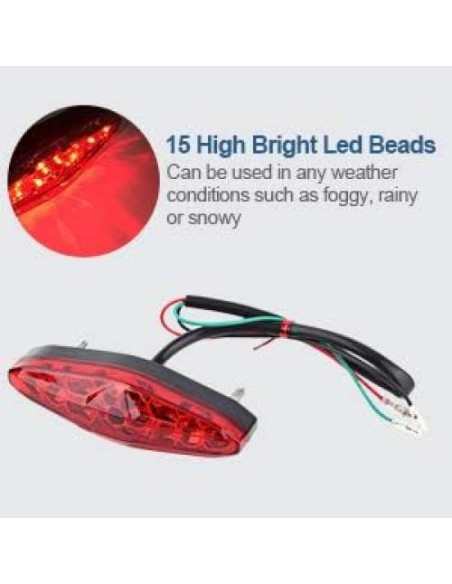 Luz Trasera LED de Motocicleta Keenso 12V 15 LEDs Resistente al Agua