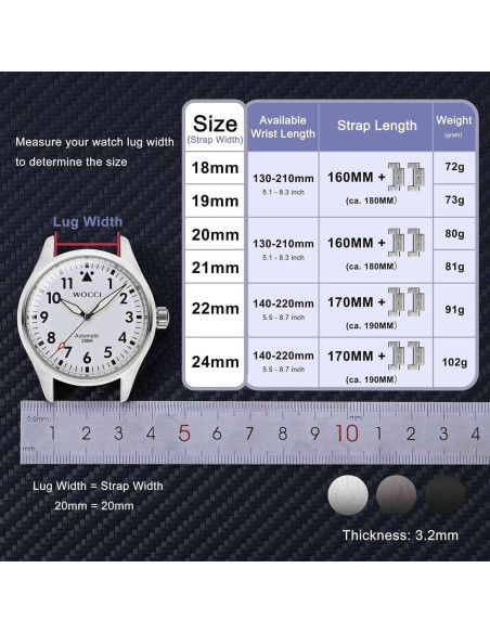 Banda de Reloj de Metal WOCCI 18mm Acero Inoxidable Negro