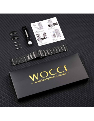 Banda de Reloj de Metal WOCCI 18mm Acero Inoxidable Negro