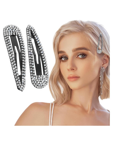 2 Piezas Pinzas para el Cabello WLLHYF con Rhinestones Negros
