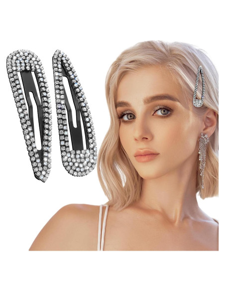 2 Piezas Pinzas para el Cabello WLLHYF con Rhinestones Negros