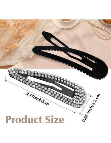 2 Piezas Pinzas para el Cabello WLLHYF con Rhinestones Negros