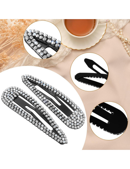 2 Piezas Pinzas para el Cabello WLLHYF con Rhinestones Negros