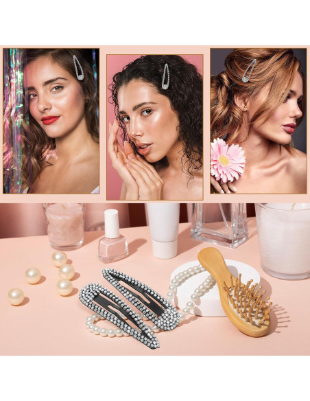 2 Piezas Pinzas para el Cabello WLLHYF con Rhinestones Negros