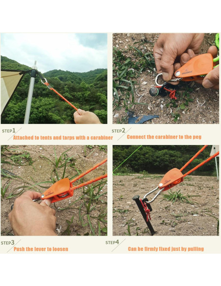 Cuerda de Camping HIKEMAN 4m Ajustable con Polea y Carabineros