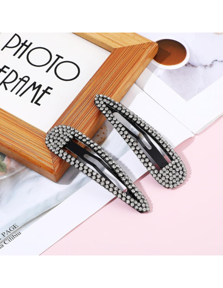 2 Piezas Pinzas para el Cabello WLLHYF con Rhinestones Negros