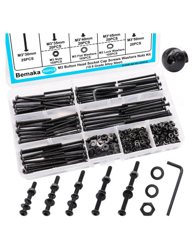 Kit 420PCS Tornillos M3 Hexagonales con Tuercas y Arandelas Bemaka