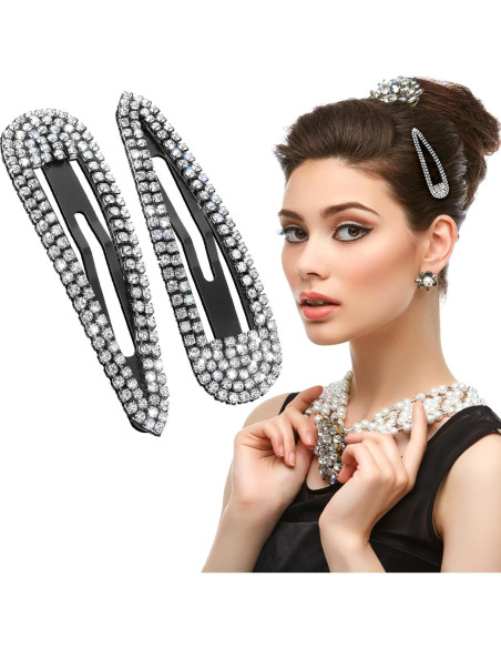 2 Piezas Pinzas para el Cabello WLLHYF con Rhinestones Negros