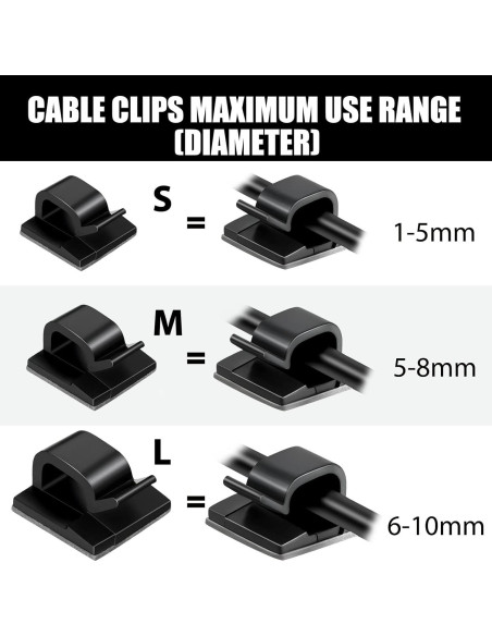 Clips de Cable Adhesivos Maitys 60 Piezas Medianos Negros