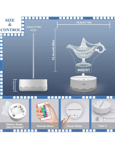 Lámpara mágica 3D Aladino Lampeez con control remoto 16 colores