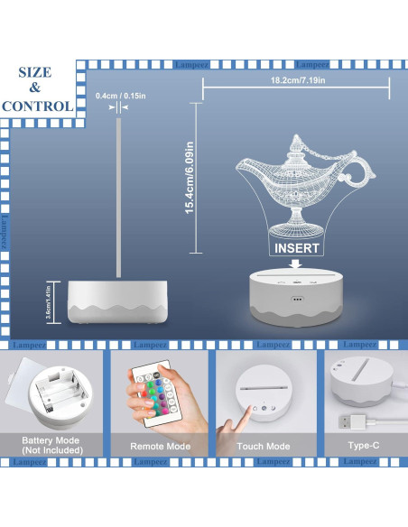 Lámpara mágica 3D Aladino Lampeez con control remoto 16 colores