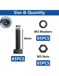 Kit 300 Tornillos M3 x 6mm Bemaka con Tuercas y Arandelas 2