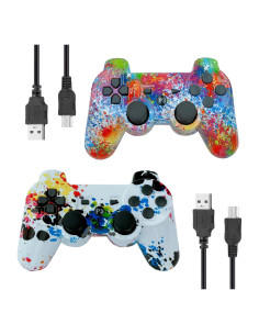 Controlador Inalámbrico PS3 eSeunLau - 2 Unidades, Bluetooth, Doble Vibración