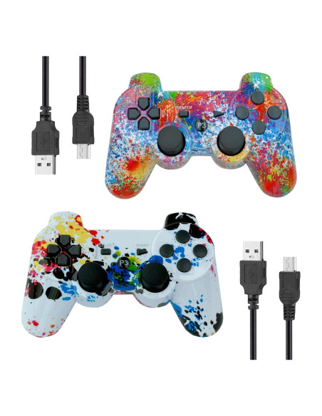 Controlador Inalámbrico PS3 eSeunLau - 2 Unidades, Bluetooth, Doble Vibración